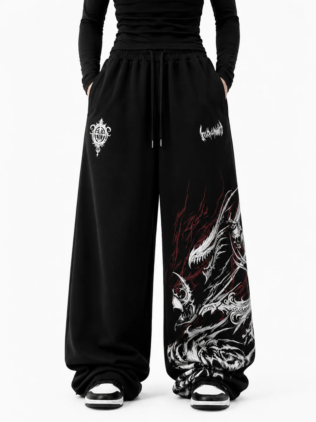 Fashion Street Night - Vintage herenbroek met drakentotemprint, casual, donkere